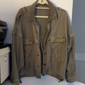 free people oversize cropped cotton canvas jacket size small olive boho